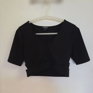 Express Black Cropped Short Sleeve Top with Cut outs  - Available until 4/19